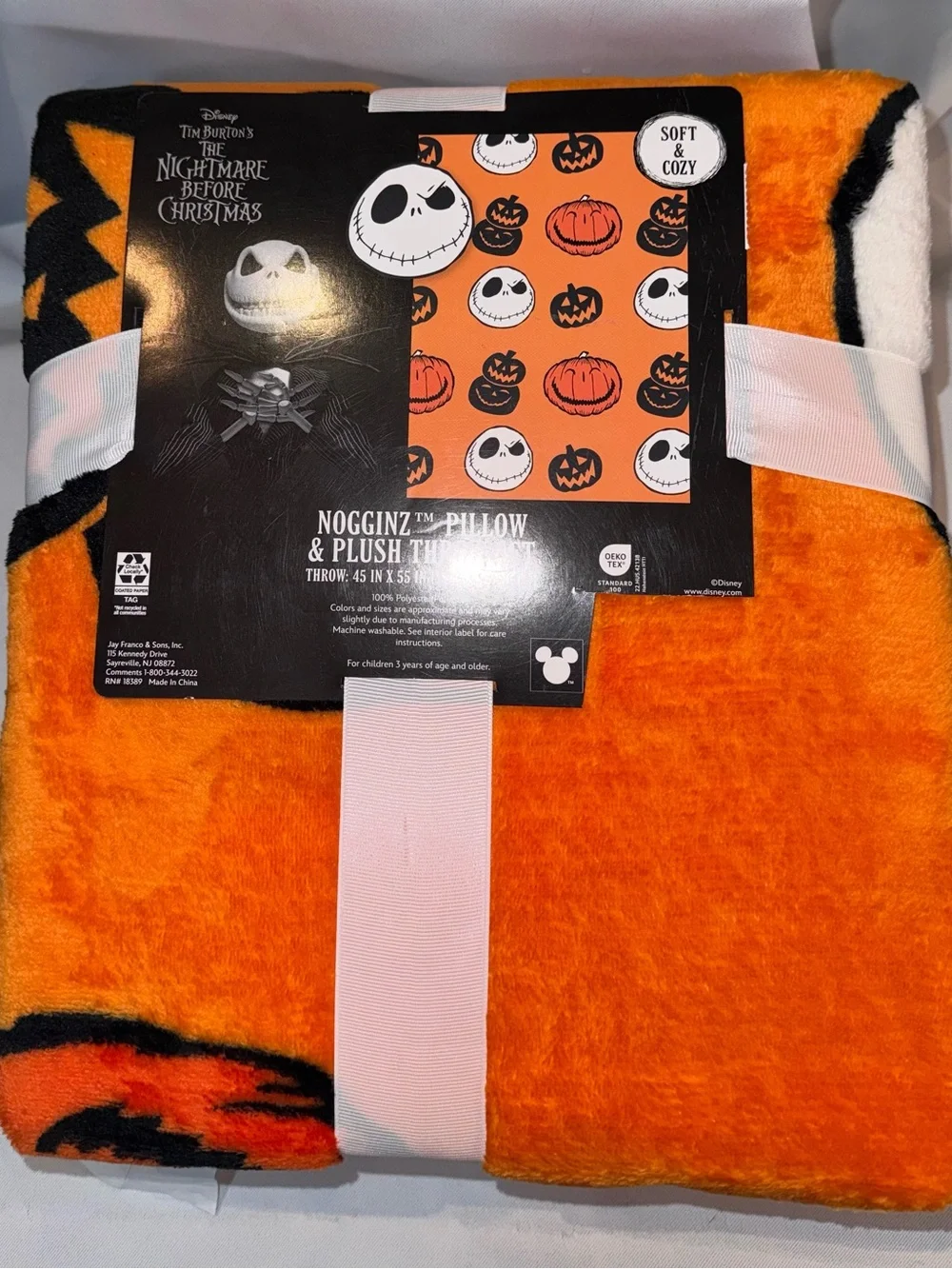 The Nightmare Before Christmas Jack Skellington Plush Pillow and Blanket, NEW!